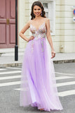 Gorgeous A Line Spaghetti Straps Lilac Long Ball Dress with Appliques