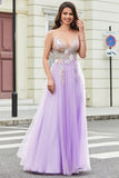 Gorgeous A Line Spaghetti Straps Lilac Long Ball Dress with Appliques