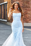 Light Blue Sparkly Beaded Mermaid Long Ball Dress