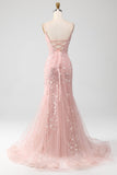 Mermaid Blush Spaghetti Straps Ball Dress with Appliques