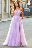 Off The Shoulder Lilac A-Line Beaded Corset Ball Dress