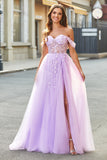 Off The Shoulder Lilac A-Line Beaded Corset Ball Dress