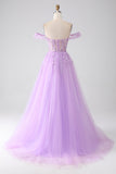 Lilac A-Line Off The Shoulder Beaded Corset Ball Dress