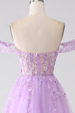 Lilac A-Line Off The Shoulder Beaded Corset Ball Dress