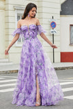 Laveender Printed A Line Ball Dress with Removable Sleeves