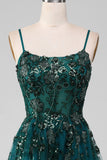 Dark Green Spaghetti Straps A Line Ball Dress with Slit