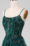 Dark Green Spaghetti Straps A Line Ball Dress with Slit