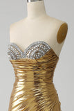 Golden Mermaid Strapless Long Ball Dress with Slit