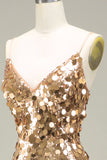 Sparkly Golden Mermaid Sequin Ball Dress With Slit