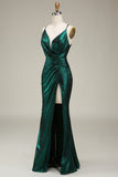 Hot Mermaid Spaghetti Straps Dark Green Long Ball Dress With Open Back
