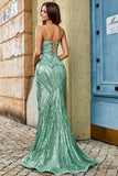 Trendy Mermaid Spaghetti Straps Green Long Ball Dress with Criss Cross Back
