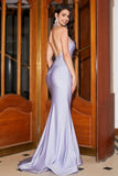 Lilac Mermaid Spaghetti Straps Halter Neck Backless Long Ball Dress