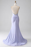 Fuchsia Mermaid Halter Neck Backless Long Ball Dress