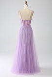 A-Line Lilac Spaghetti Straps Long Corset Ball Dress