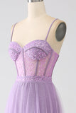 A-Line Lilac Spaghetti Straps Long Corset Ball Dress