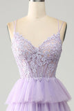 Lilac Tulle Tiered Princess Corset Ball Dress with Appliques