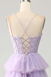 Lilac Tulle Tiered Princess Corset Ball Dress with Appliques