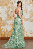 Green Mermaid Spaghetti Straps Corset Ball Dress with Appliques