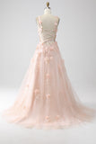 Blush A-Line Spaghetti Straps Long Ball Dress with Appliques