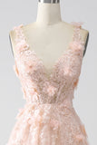 Blush A-Line Spaghetti Straps Long Ball Dress with Appliques