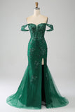 Mermaid Off The Shoulder Dark Green Ball Dress with Appliques