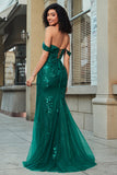 Stylish Mermaid Off the Shoulder Dark Green Corset Ball Dress with Split Front