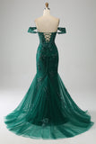 Mermaid Off The Shoulder Dark Green Ball Dress with Appliques