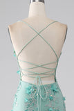 Green Mermaid Spaghetti Straps Long Ball Dress with Appliques