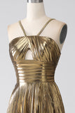 Fuchsia A-Line Spaghetti Straps Pleated Ball Dress with Slit