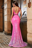 Hot Pink Glitter Mermaid Ball Dress with Beading Waist