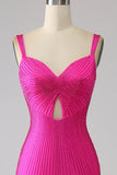 Sparkly Mermaid Spaghetti Straps Hot Pink Ball Dress with Hollow-out