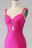 Sparkly Mermaid Spaghetti Straps Hot Pink Ball Dress with Hollow-out