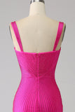 Sparkly Mermaid Spaghetti Straps Hot Pink Ball Dress with Hollow-out