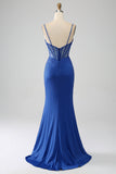 Royal Blue Mermaid Corset Ball Dress with Beading