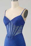 Royal Blue Mermaid Corset Ball Dress with Beading