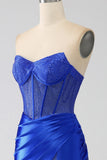 Mermaid Strapless Royal Blue Corset Ball Dress with Beading