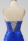 Mermaid Strapless Royal Blue Corset Ball Dress with Beading