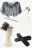 Black Sequins Fringes 1920s Flapper Dress with 20s Accessories Set