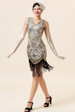 Silver Sequins Fringes 1920s Gatsby Dress with 20s Accessories Set