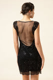 Black Sequined 1920s Gatsby Dress with 20s Accessories Set