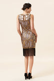 Golden Sequined Fringes 1920s Flapper Dress with 20s Accessories Set