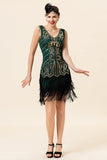 Dark Green Sequined Fringes 1920s Gatsby Flapper Dress with 20s Accessories Set