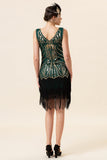 Dark Green Sequined Fringes 1920s Gatsby Flapper Dress with 20s Accessories Set