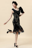 Black Sequined 1920s Gatsby Flapper Party Dress with 20s Accessories Set