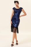 Blue Sequins Fringes Gatsby Dress with 1920s Accessories Set