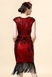 Burugndy Sequins Fringed Flapper Dress with 1920s Accessories Set