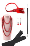 Burugndy Sequins Fringed Flapper Dress with 1920s Accessories Set