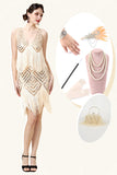 Fringed Champagne Sequins Flapper Dress with 1920s Accessories Set