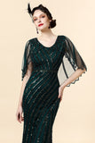 Beaded Glitter Green Flapper Dress with 1920s Accessories Set