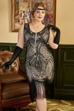 Black and Apricot Sequins 1920s Plus Size Dress with 20s Accessories Set